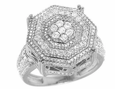 Pre-owned Jewelry Unlimited Men's 10k White Gold Genuine Diamond 3d Octagon Wedding Pinky Ring 1.4ct 19mm