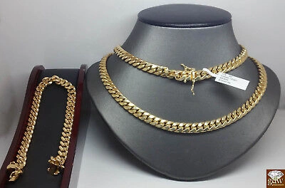 Pre-owned Globalwatches10 8.5mm Real 10k Yellow Gold Miami Cuban Chain 32" Bracelet 9.5" Set