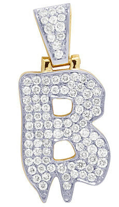 Pre-owned Jewelry Unlimited Mens 10k Yellow Gold Drip Initial B Real Diamond Charm Pendant 1 1/2ct In H-i