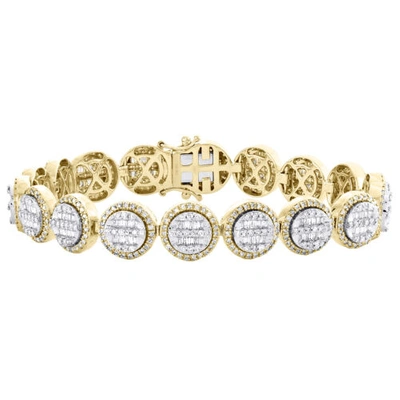 Pre-owned Jfl Diamonds & Timepieces 10k Yellow Gold Round & Baguette Diamond 12mm Cluster Statement Bracelet 6.25 Ct In White