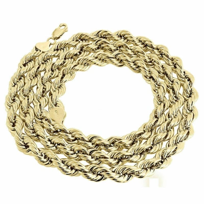 Pre-owned Jfl Diamonds & Timepieces 10k Yellow Gold 7mm Diamond Cut Hollow Rope Link Chain Mens Necklace 22-30 Inch
