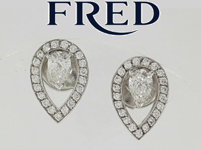 Pre-owned Fred Of Paris Lovelight 18k Gold 0.88 Ct Pear Diamond Halo Earrings Rtl $7100 In White