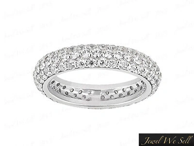 Pre-owned Jewelwesell 3row Pave Eternity Band Ring Natural 2ct Round Diamond 14k White Gold Gh Si2