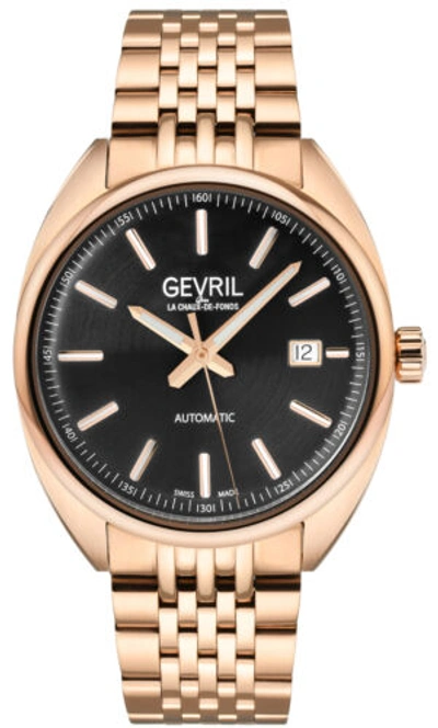 Pre-owned Gevril Men's 48703 Five Points Swiss Automatic Rose-gold Ip Steel Date Watch