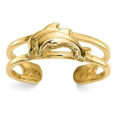 Pre-owned Bestgoldshop Cute Adjustable Framed Playing Dolphin Toe Ring Solid Real 10k Yellow Gold