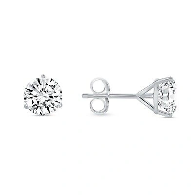 Pre-owned Shine Brite With A Diamond 2 Ct Round Lab Created Grown Diamond Earrings 14k White Gold F/vs Martini Push In White/colorless