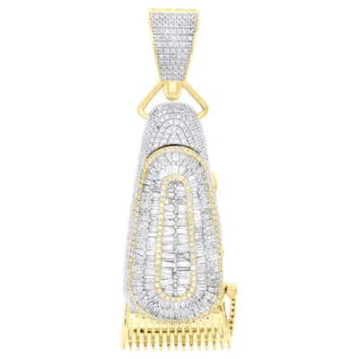 Pre-owned Jfl Diamonds & Timepieces 10k Yellow Gold Round & Baguette Diamond Barber Shop Trimmer Pendant Charm 2 Ct In White