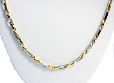 Pre-owned Gd Diamond 66.20 Gm 14k Two Tone Solid Gold Men's Figarope Milano Chain 24" Necklace 5.5 Mm In Multicolor