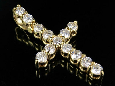 Pre-owned Jewelry Unlimited 10k Yellow Gold One Row Prong Genuine Diamond Cross Pendant Charm 2.5ct 1.5"