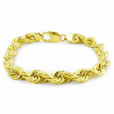 Pre-owned Nuragold 14k Yellow Gold Solid 10mm Diamond Cut Rope Chain Italian Bracelet Mens 9"