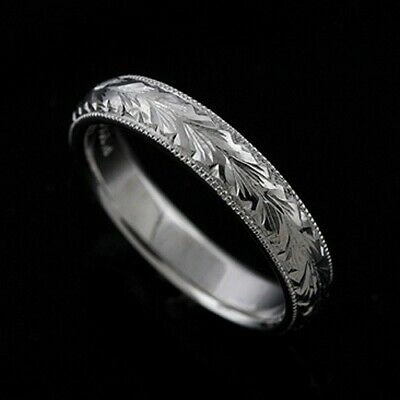 Pre-owned P&p Luxury Platinum Hand Engraved Vintage Style Men's Wedding Band 5mm Wide