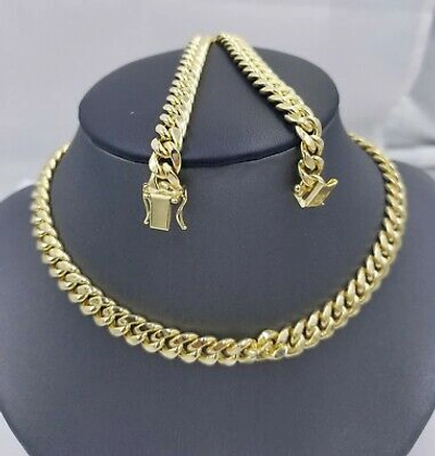 Pre-owned Globalwatches10 10k Yellow Gold Miami Cuban 8mm Chain Necklace Strong Box Lock 22 Inch Mens