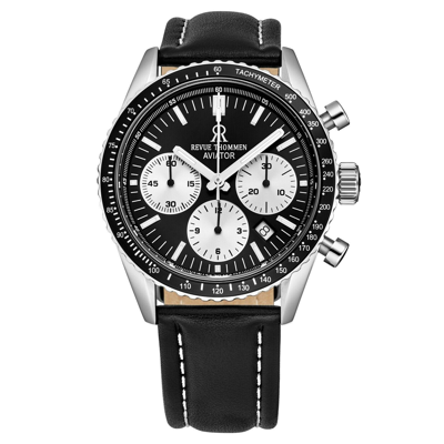 Pre-owned Revue Thommen 17000.6534 'aviator' Leather Strap Chronograph Automatic Watch