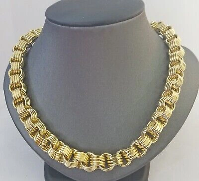 Pre-owned Gold & Diamond Jewelers Real 10k Gold Byzantine Chain 11mm Necklace 24" Men's 10kt Yellow Gold Box Chain