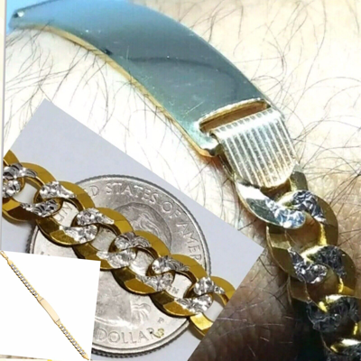 Pre-owned Handmade Gold Solid Mens Id Bracelet 14k Cuban Link Real Diamond Cut 20g 8mm 8.75” In Yellow Gold With White Diamond Cuts