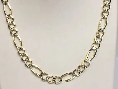 Pre-owned R C I 14k Solid Gold Pave Figaro Link Men's Chain/necklace 22" 7.5 Mm 39 Grams In No Stone
