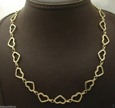 Pre-owned Bestgoldshop Open Heart Chain Necklace With Toggle Clasp Real 14k Yellow Gold All Sizes