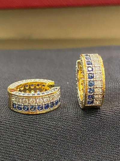 Pre-owned Jisha 1.90 Tcw Round Brilliant Cut Diamonds Unisex Sapphire Hoop Earrings In 18k Gold In Yellow