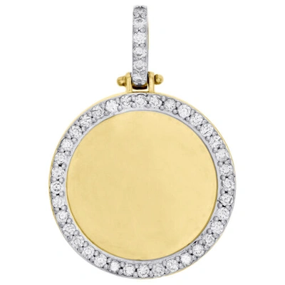 Pre-owned Memory 10k Yellow Gold  Frame Diamond Medallion Photo Engrave Pendant 1.05 Ct. In White