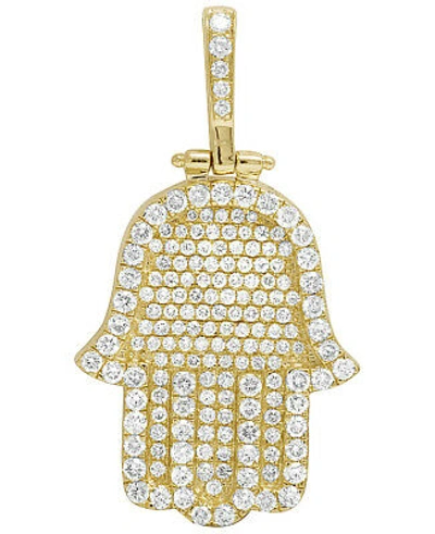 Pre-owned Jewelry Unlimited Men's Real 10k Yellow Gold Genuine Diamond Iced Hamsa Pendant Charm 4 Ct 1.8"
