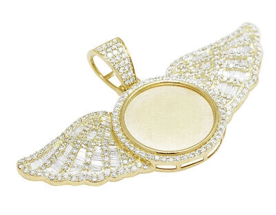 Pre-owned Jewelry Unlimited 10k Yellow Gold Baguette 3.45ct Real Diamond Wing Memory Pendant 2.5" In G-h