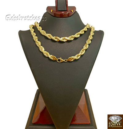 Pre-owned Globatwatches10! Solid 10k Gold 7mm Rope Chain Necklace 22,24,26 Inch Lobster Lock Men Women Real