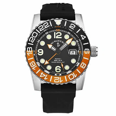 Pre-owned Zeno Men's Airplane Diver Gmt Black Dial Black Strap Automatic 6349gmt-3-a15