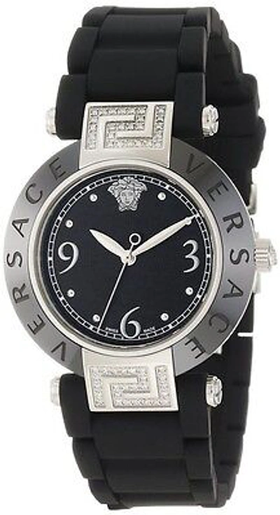 Pre-owned Versace Women's 92qcs91d008 S009 Reve Black Ceramic Diamond Rubber Wristwatch