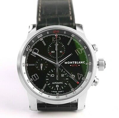 Pre-owned Montblanc Timewalker Steel 43mm Automatic Chronovoyager Utc Watch 107336