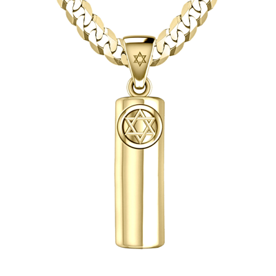 Pre-owned Us Jewels Men's Large 14k Yellow Gold Jewish Star Of David Mezuzah Pendant Necklace, 40mm