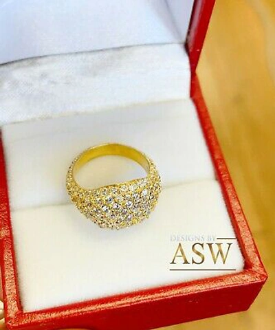 Pre-owned Asw 14k Yellow Gold Round Cut Diamond Ring Eternity Style Pinky Micro Pave 2.00ctw In White
