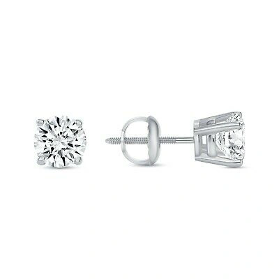 Pre-owned Shine Brite With A Diamond 1.5 Ct Round Lab Created Grown Diamond Earrings 14k White Gold F/vs Basket Screw In White/colorless