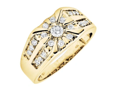 Pre-owned Jewelry Unlimited Mens 10k Yellow Gold Natural Diamond Strip Row Engagement Ring 1.0 Ct