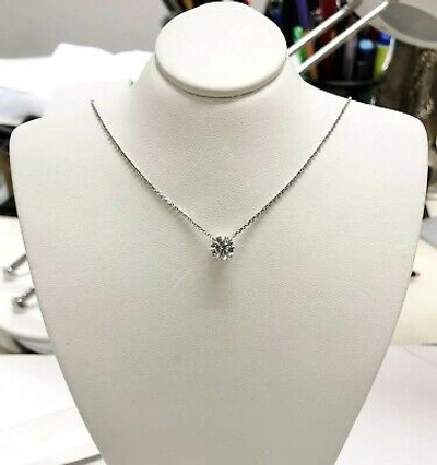 Pre-owned Kgm Diamonds Solitaire Diamond Necklace Pendant Round 0.75 Ct F Vs2 14k White Gold Birthday In White/colorless