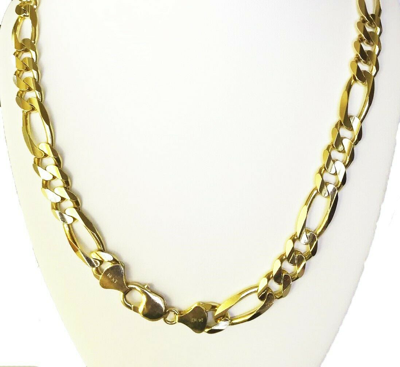 Pre-owned Gd Diamond 10.50 Mm 26" 115.00 Gm 14k Gold Solid Yellow Heavy Men's Figaro Chain Necklace