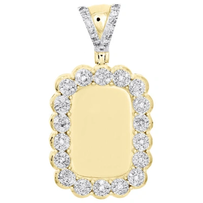 Pre-owned Jfl Diamonds & Timepieces 10k Yellow Gold Diamond Memory Frame Square Cluster Pendant 1.70" Charm 1 Ct. In White
