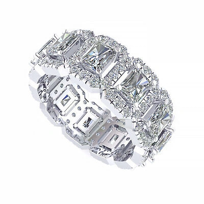Pre-owned Jewelwesell Natural 3ct Emerald & Round Diamond Custom Eternity Band Ring 950 Platinum In White