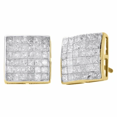 Pre-owned Jfl Diamonds & Timepieces 14k Yellow Gold Real Princess Diamond Studs 10.10mm Square Earrings 1.50 Ct. In White