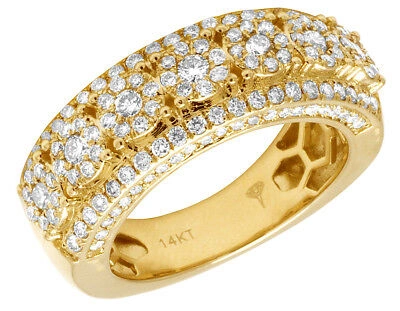 Pre-owned Jewelry Unlimited Men's 14k Yellow Gold Genuine Diamond Halo Cluster 3d Wedding Band Ring 9mm 2 Ct
