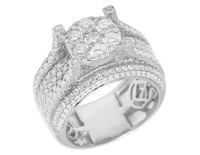 Pre-owned Jewelry Unlimited Men's 10k White Gold 4 Ct Real Diamond Cluster Pinky Ring 13mm