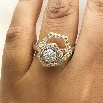 Pre-owned Halojeweler 14k Three Tone Gold 0.69 Ct Natural Diamond Engagement & Wedding Motion Ring In White