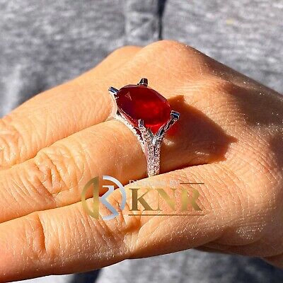 Pre-owned Ruby 14k White Gold Oval Cut  And Natural Round Cut Diamond Ring Engagement 12.65 In Red