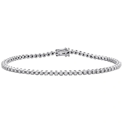 Pre-owned Jfl Diamonds & Timepieces 10k White Gold Round Diamond 4-prong Tennis Link Bracelet 7" | 2.50mm | 1.20 Ct.
