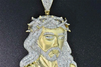 Pre-owned Jfl Diamonds & Timepieces Diamond Jesus Crown Of Thorn Pendant 10k Yellow Gold Round Cut 3.50 Ct Charm In White