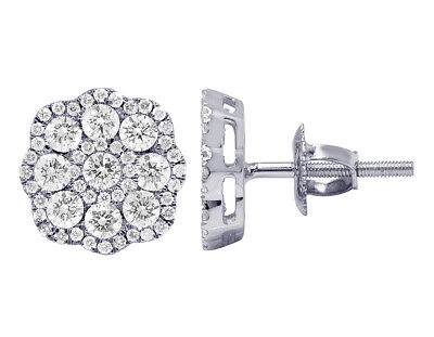 Pre-owned Jewelry Unlimited 10k White Gold Flower Cluster Real Diamond Stud Earrings 11mm 1.55ct In G-h