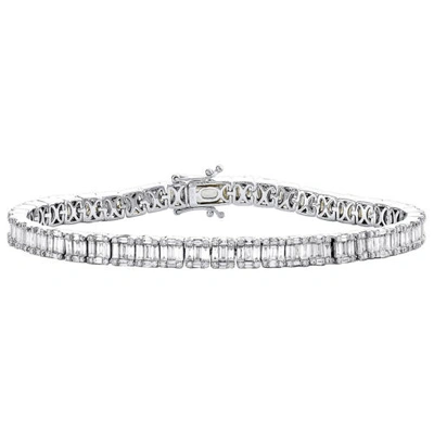 Pre-owned Jfl Diamonds & Timepieces 14k White Gold Round & Baguette Diamond 5mm Statement 7" Tennis Bracelet 4.80 Ct