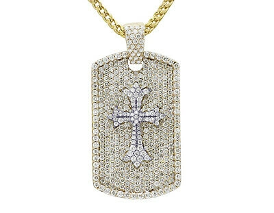 Pre-owned Jewelry Unlimited Mens Trefoil Cross Dog Tag 6 1/2ct Real Diamond Pendant 10k Yellow-white Gold 2" In G-h