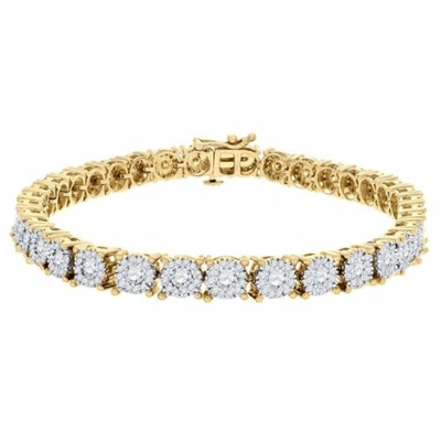 Pre-owned Jfl Diamonds & Timepieces Diamond Fashion Tennis Bracelet Round Cut Solitaire Look 14k Yellow Gold 3.78 Ct In White