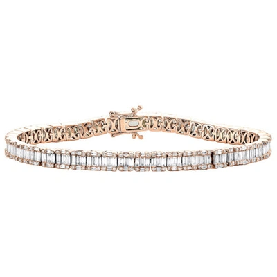 Pre-owned Jfl Diamonds & Timepieces 14k Rose Gold Round & Baguette Diamond 5mm Statement 7" Tennis Bracelet 4.80 Ct. In White