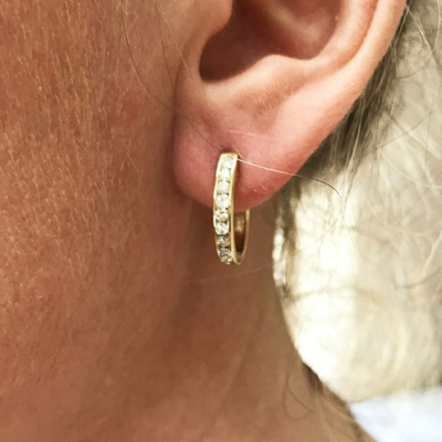Pre-owned Jewelry By Arsa 0.7 Ctw Natural Diamond Solid 14k Yellow Gold Channel Set Hoop Earrings 18 Mm